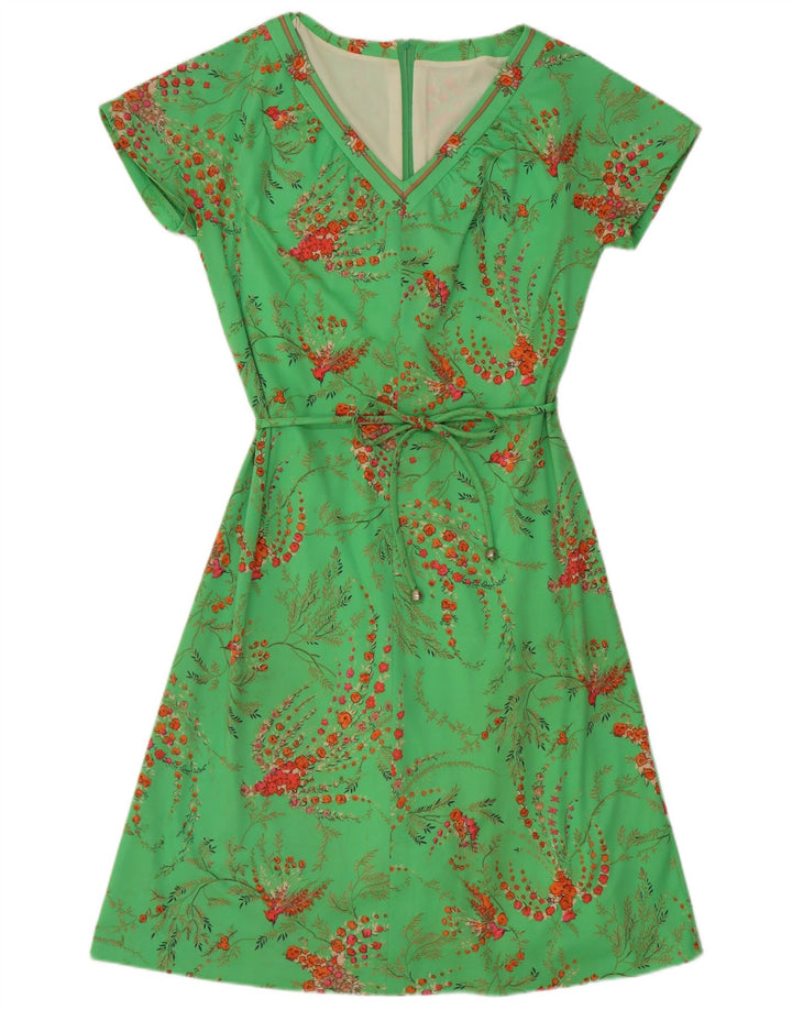 Vestido vintage feminino evasê EU 40 poliéster floral verde médio