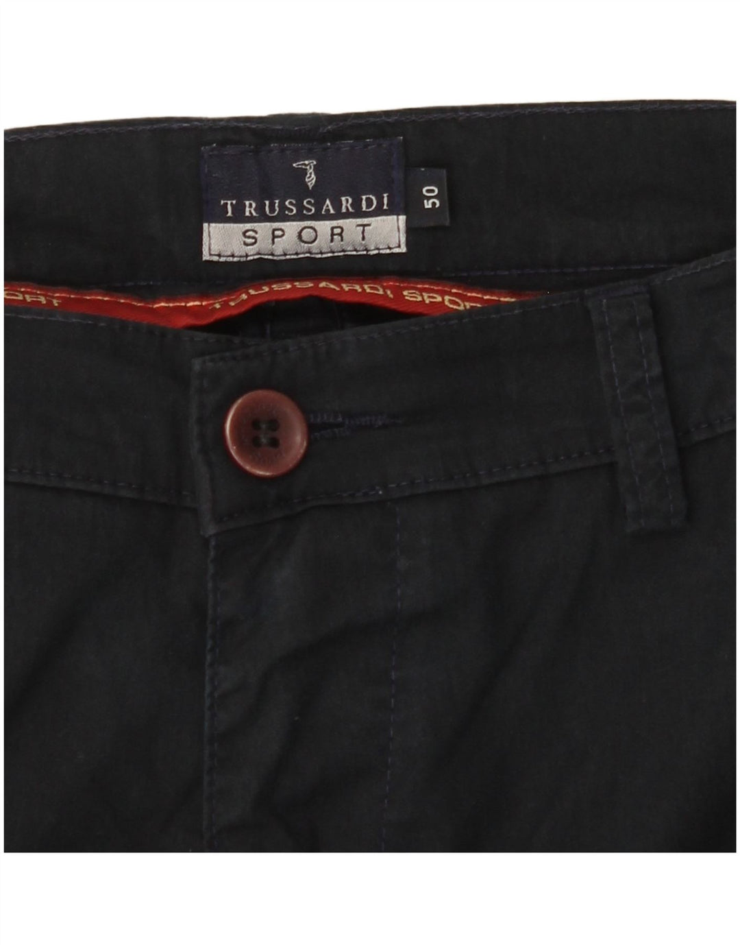 Calça chino reta masculina TRUSSARDI IT 50 grande W30 L31 azul marinho
