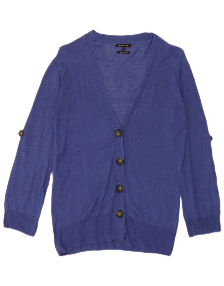 Suéter cardigã feminino Massimo Dutti Reino Unido 12 linho azul médio