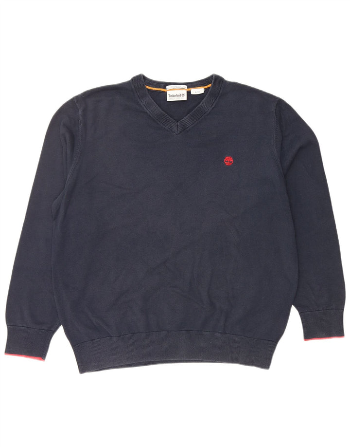 Suéter feminino TIMBERLAND com decote em V UK 18 XL azul marinho algodão