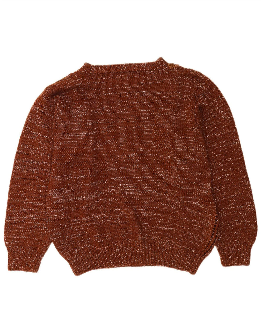 Suéter feminino vintage com gola redonda UK 14 patchwork marrom médio