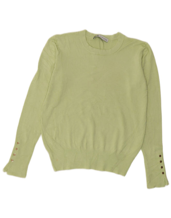 Zara Suéter feminino cropped com gola redonda Reino Unido 12 viscose verde médio