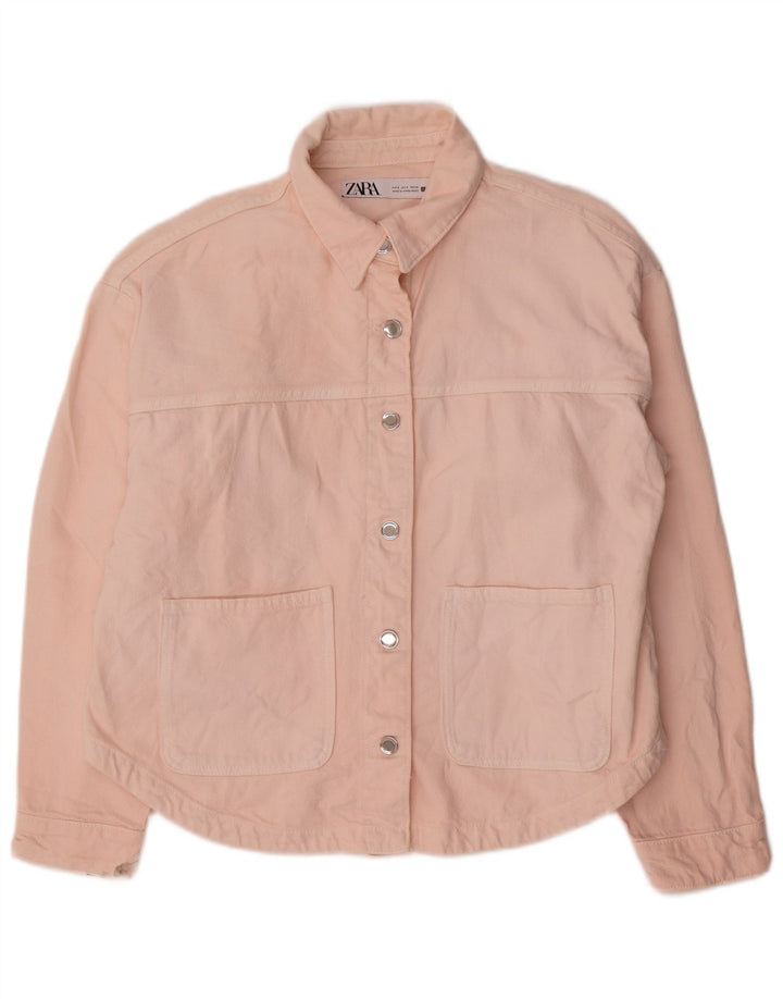 Jaqueta jeans oversized feminina Zara Reino Unido 10 algodão rosa pequeno