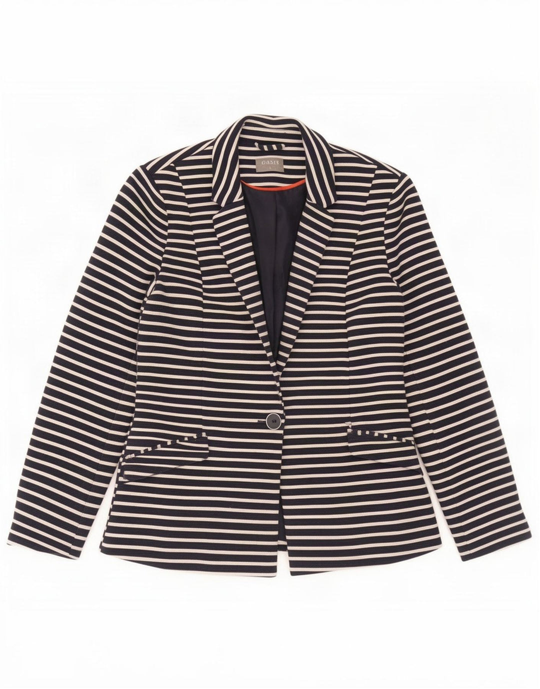 Jaqueta blazer feminina de 1 botão Oasis Reino Unido 8 poliéster listrado azul marinho pequeno