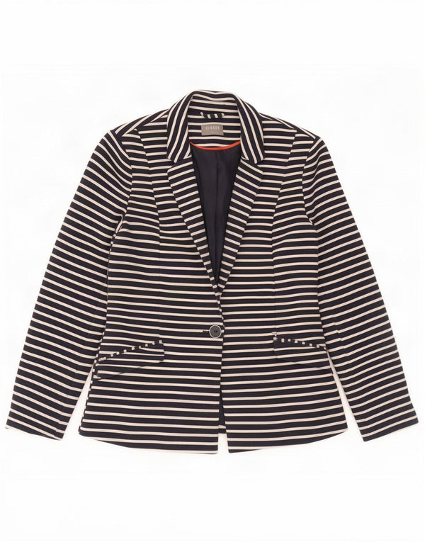 Jaqueta blazer feminina de 1 botão Oasis Reino Unido 8 poliéster listrado azul marinho pequeno