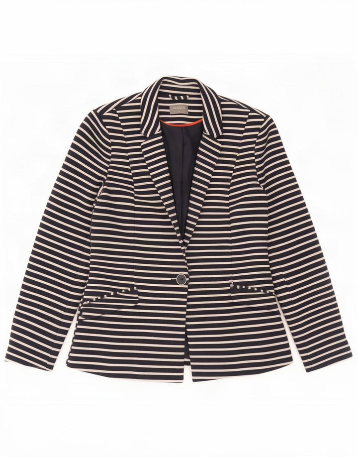 Jaqueta blazer feminina de 1 botão Oasis Reino Unido 8 poliéster listrado azul marinho pequeno