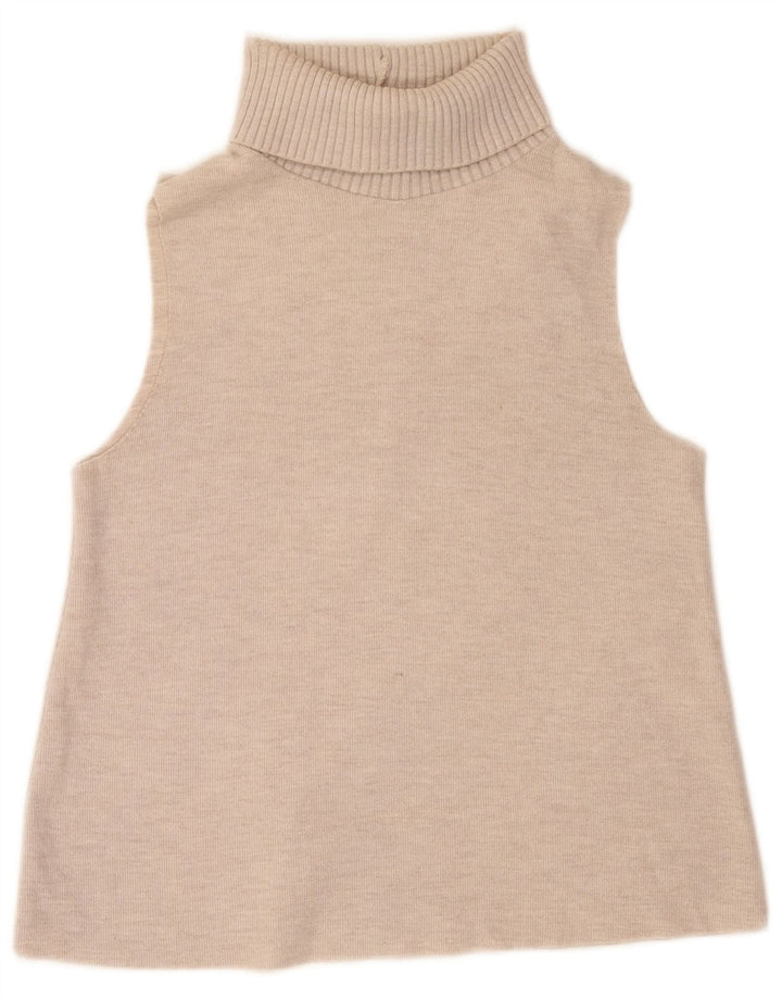 Zara Womens Roll Neck Vest Top Reino Unido 12 Médio Bege