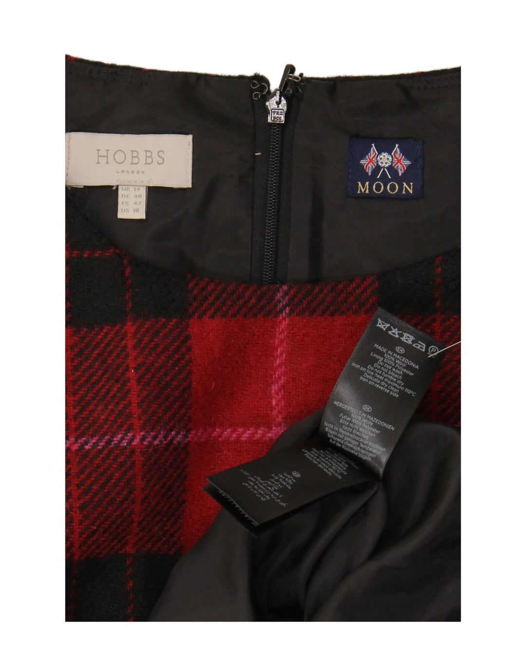 Vestido feminino HOBBS sem mangas, tamanho UK 14, xadrez vermelho grande