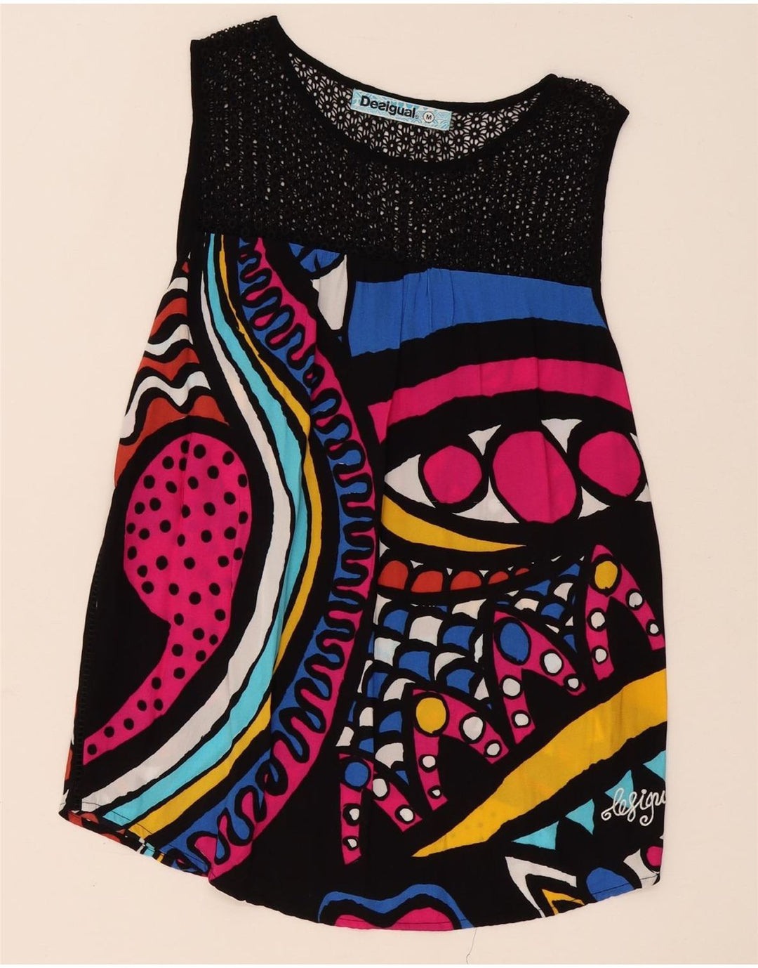 Desigual Top túnica feminina gráfica UK 14 médio multicolorido geométrico