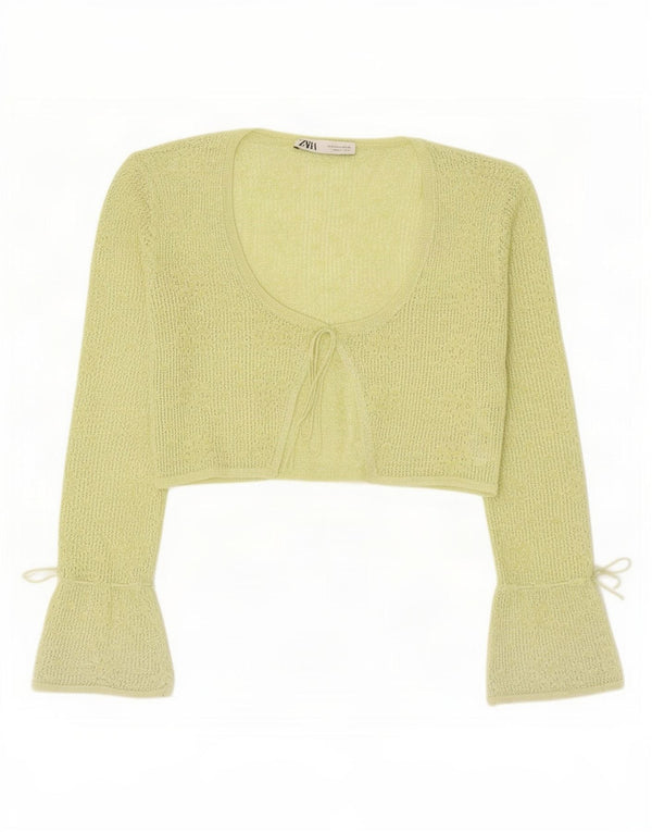 Zara Womens Crop Cardigan Top UK 12 Poliéster Verde Médio