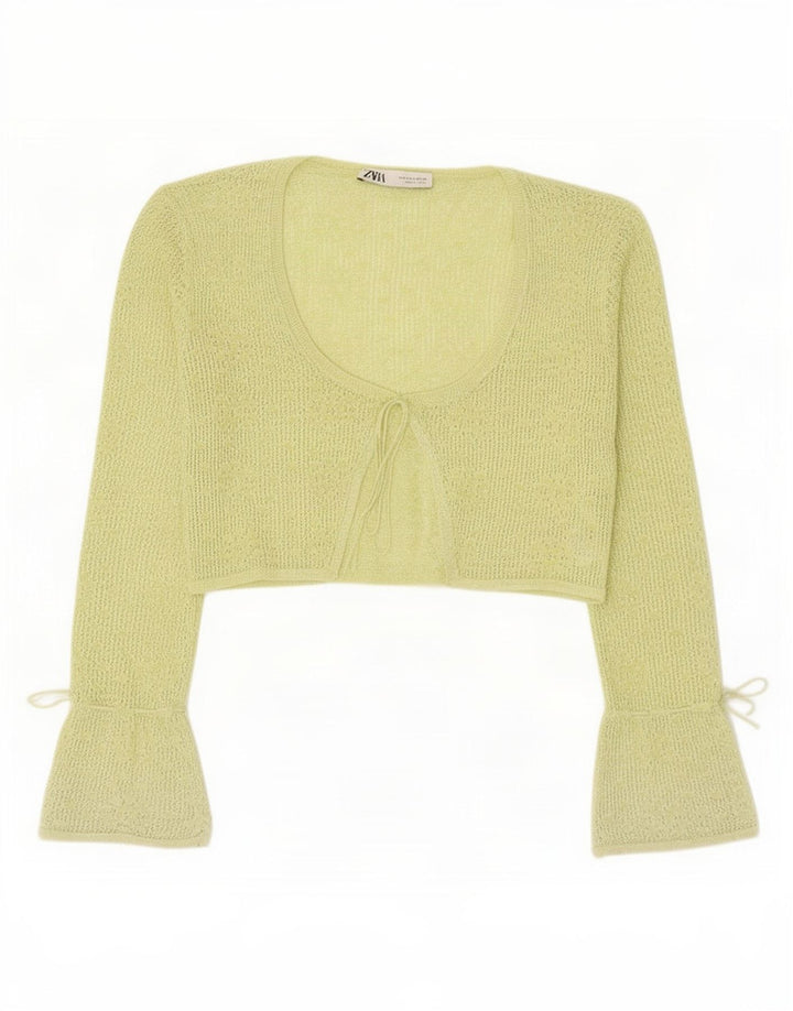 Zara Womens Crop Cardigan Top UK 12 Poliéster Verde Médio