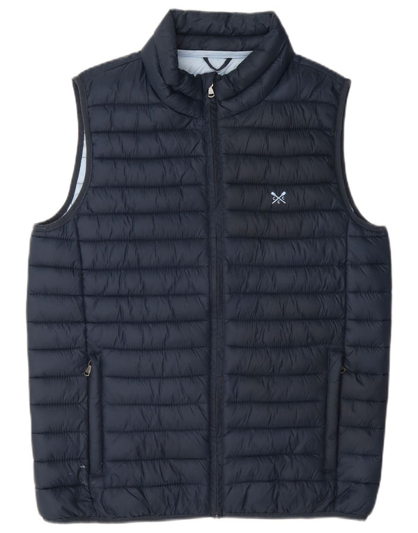 Colete acolchoado masculino da Crew Clothing UK 36 pequeno azul marinho nylon