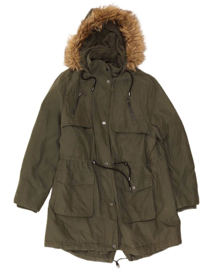 Jaqueta parka feminina com capuz Marks & Spencer Reino Unido 16 grande poliéster cáqui