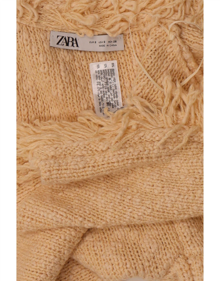 Suéter cardigã aberto feminino Zara pequeno algodão branco
