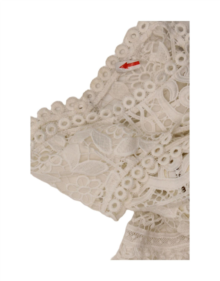 Guess Vestido feminino sem mangas com renda em camadas UK 12 poliéster branco médio