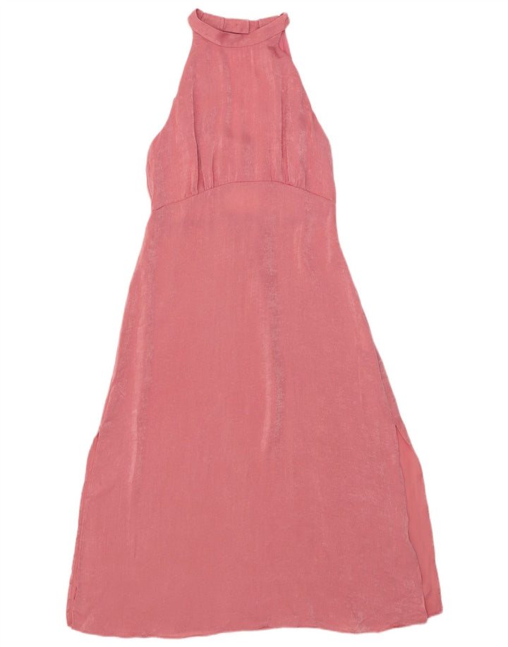 Vestido Maxi Halter Zara Feminino Reino Unido 12 Poliéster Rosa Médio