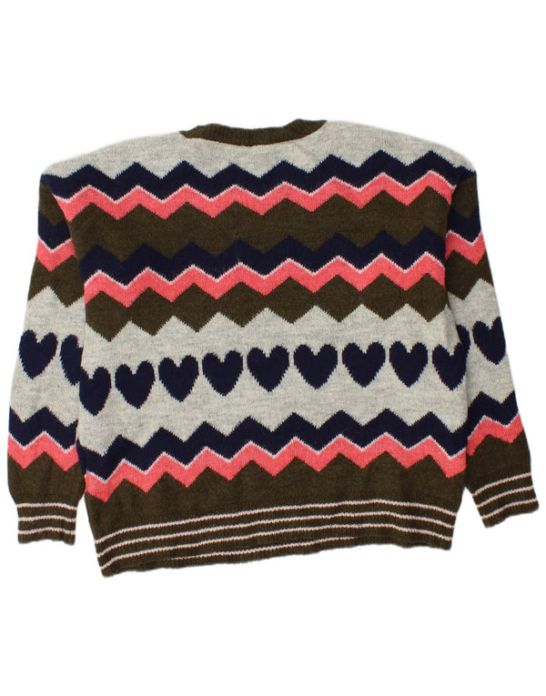 Suéter feminino branco com gola redonda e gola redonda UK 12 médio multicolorido