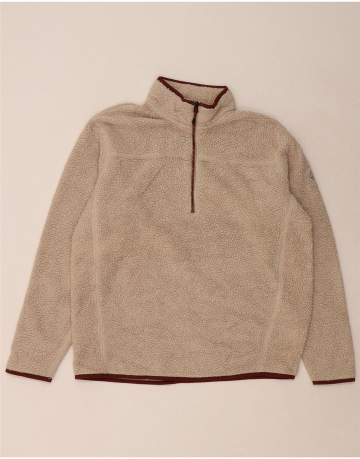 Eddie Bauer Suéter masculino de lã com zíper e gola grande poliéster bege