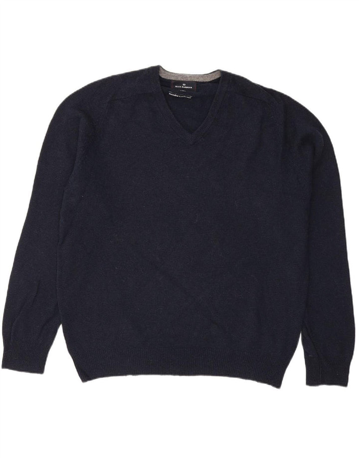 Suéter masculino BLUE HARBOR com decote em V, lã de cordeiro azul marinho médio
