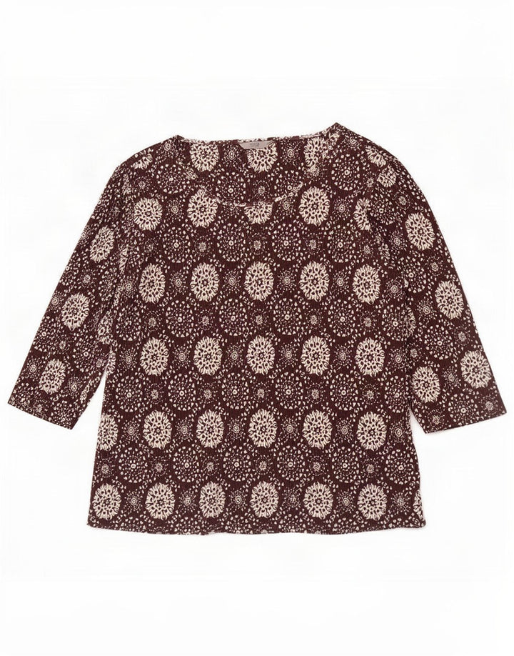 Top feminino Marks & Spencer com padrão abstrato manga 3/4 UK 20 2XL marrom