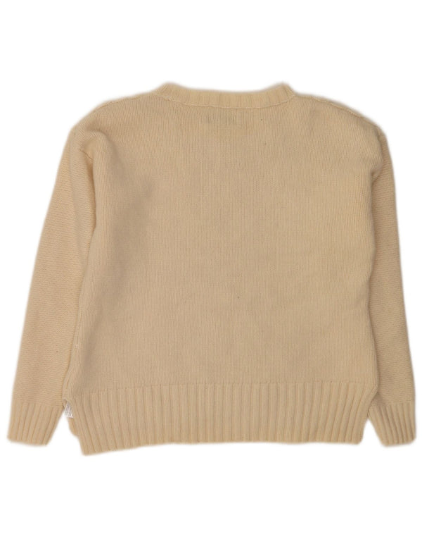 Jack Wills Suéter feminino com gola canoa e gola redonda UK 10 pequeno off white