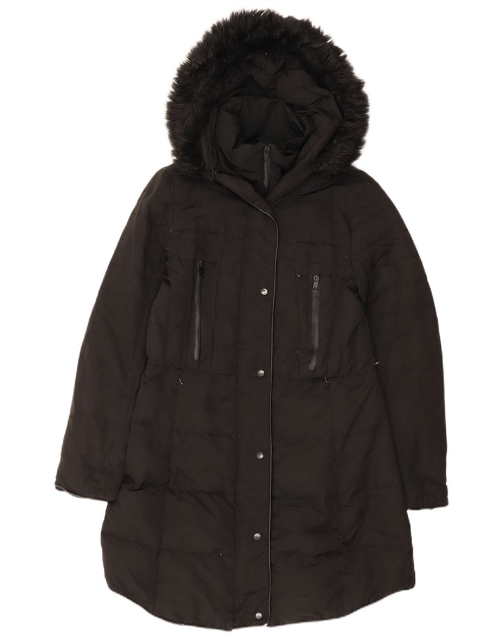 Casaco acolchoado com capuz feminino Zara Reino Unido 14 grande preto