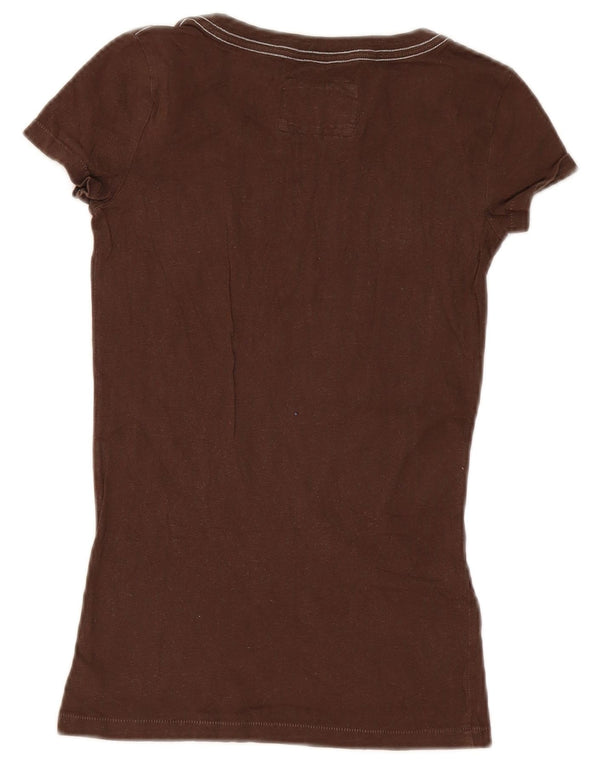 Abercrombie & Fitch Womens Graphic T-Shirt Top UK 4 XS Brown Cotton