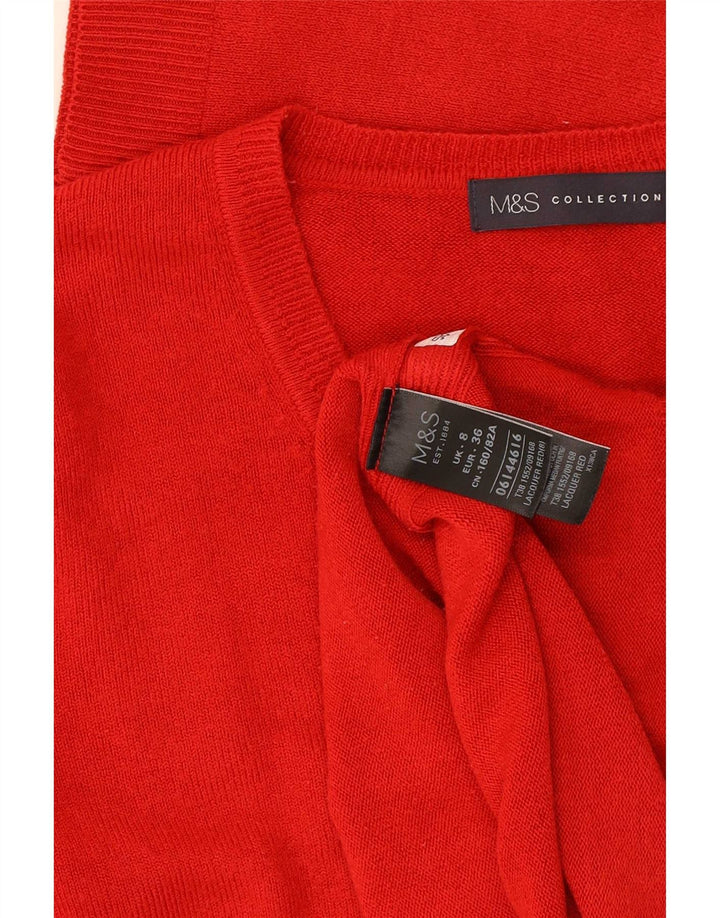 Suéter feminino Marks & Spencer com decote em V Reino Unido 8 pequeno acrílico vermelho