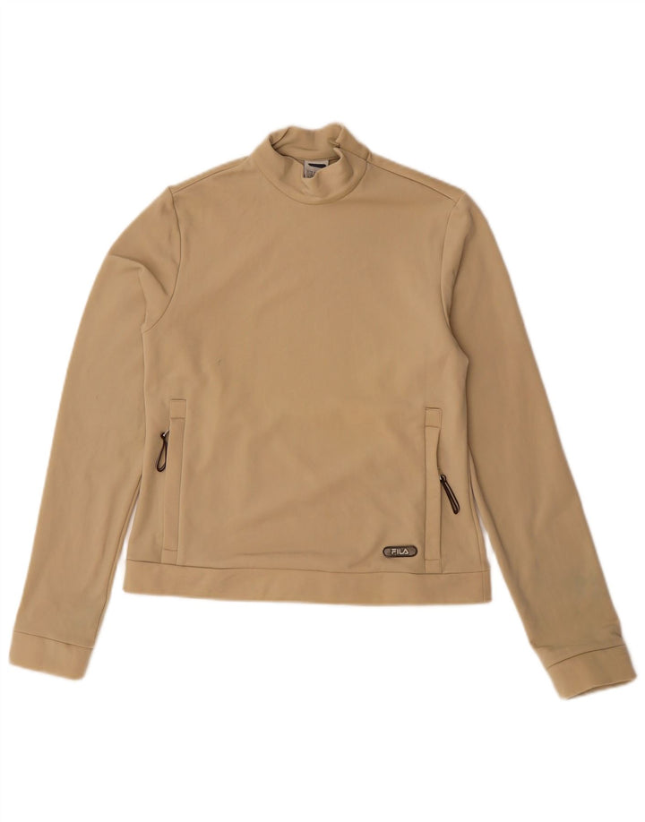 Suéter feminino Fila com zíper e pescoço UK 10 pequeno bege