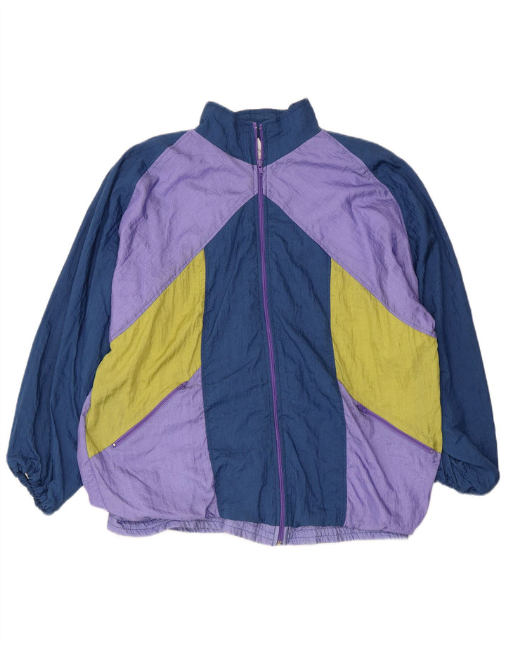 VINTAGE Mens Tracksuit Top Jacket Medium Navy Blue Colourblock Polyamide