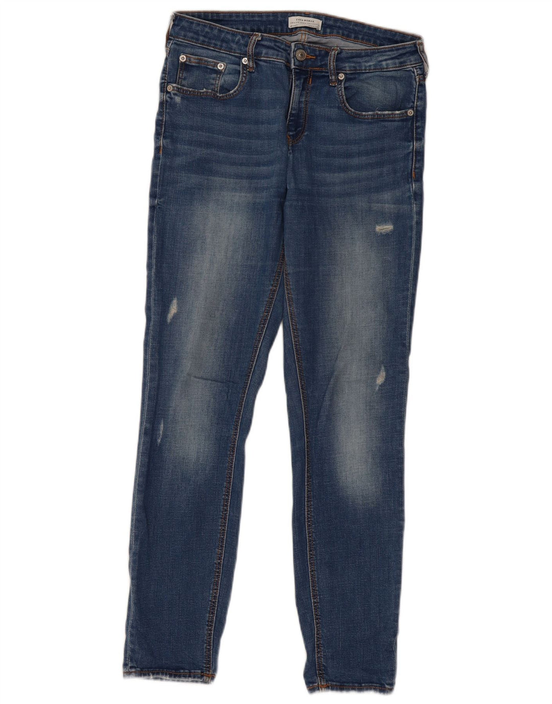 ZARA Jeans femininos desgastados slim UE 38 pequeno W28 L28 azul
