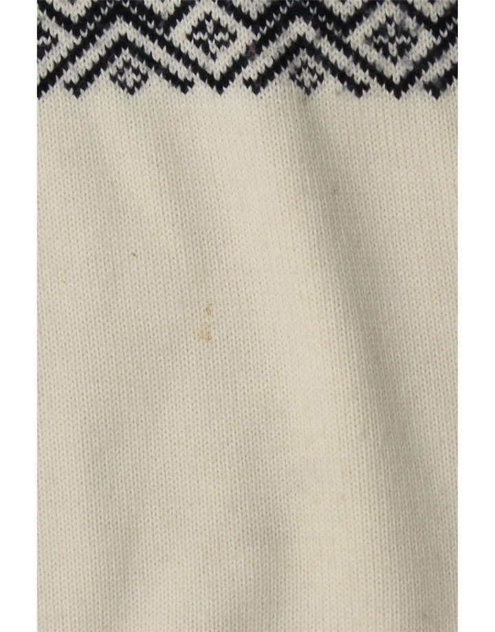 Suéter masculino KAMA com zíper e gola média, branco médio, lã Fair Isle