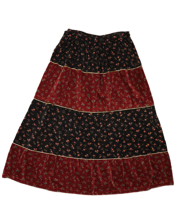 Saia larga de veludo feminino vintage W30 floral vermelho médio