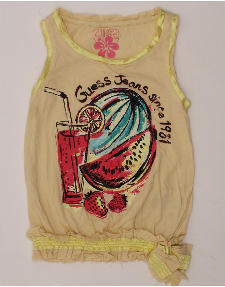 GUESS Girls Graphic Sleeveless Blouse Top 7-8 Years Beige Cotton Vintage Guess and Second-Hand Guess from Messina Hembry 
