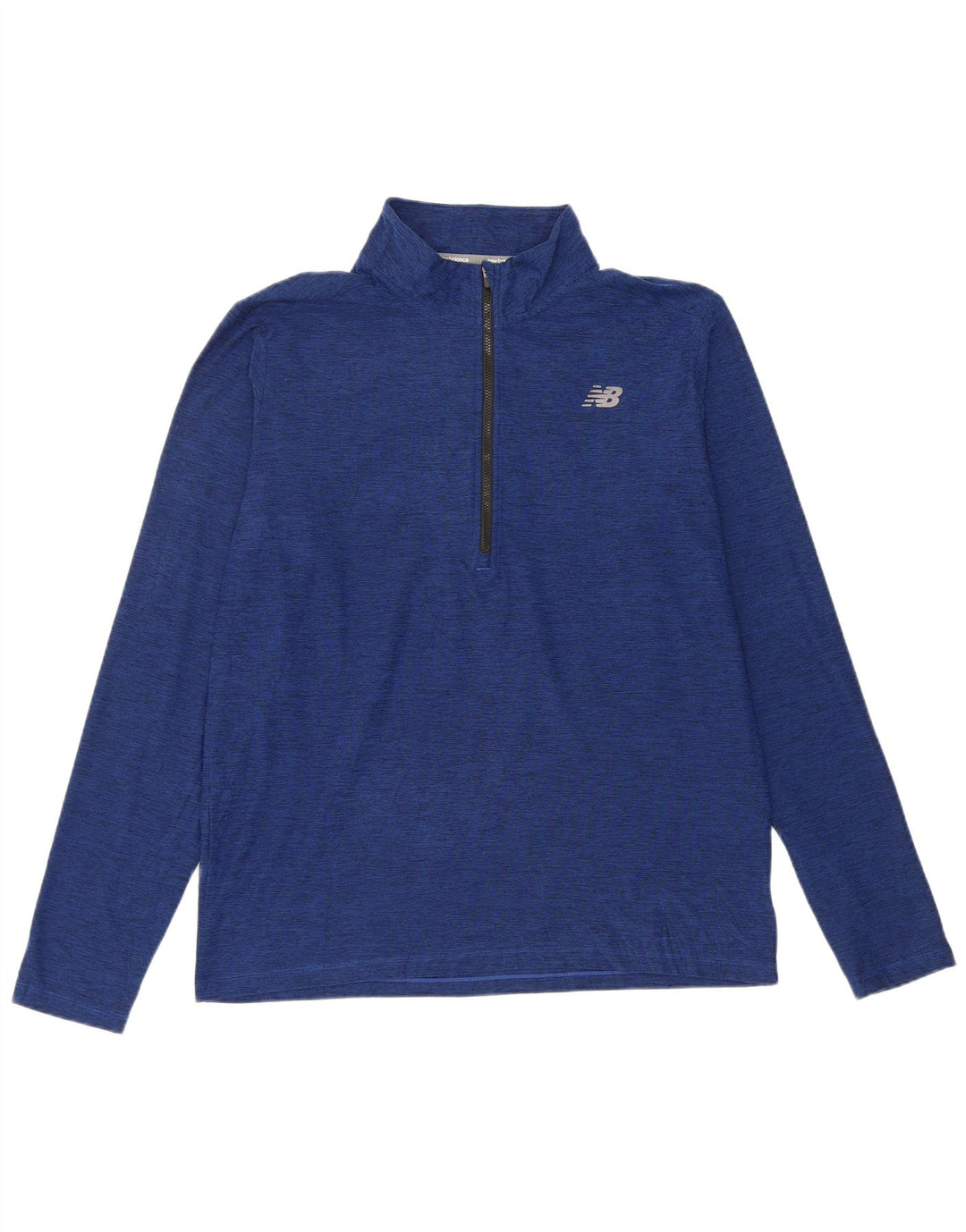 Pulôver masculino New Balance com zíper e gola alta, moletom grande azul manchado