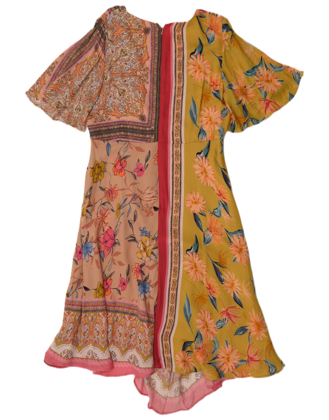 Vestido assimétrico feminino MONSOON UK 14 grande patchwork multicolorido