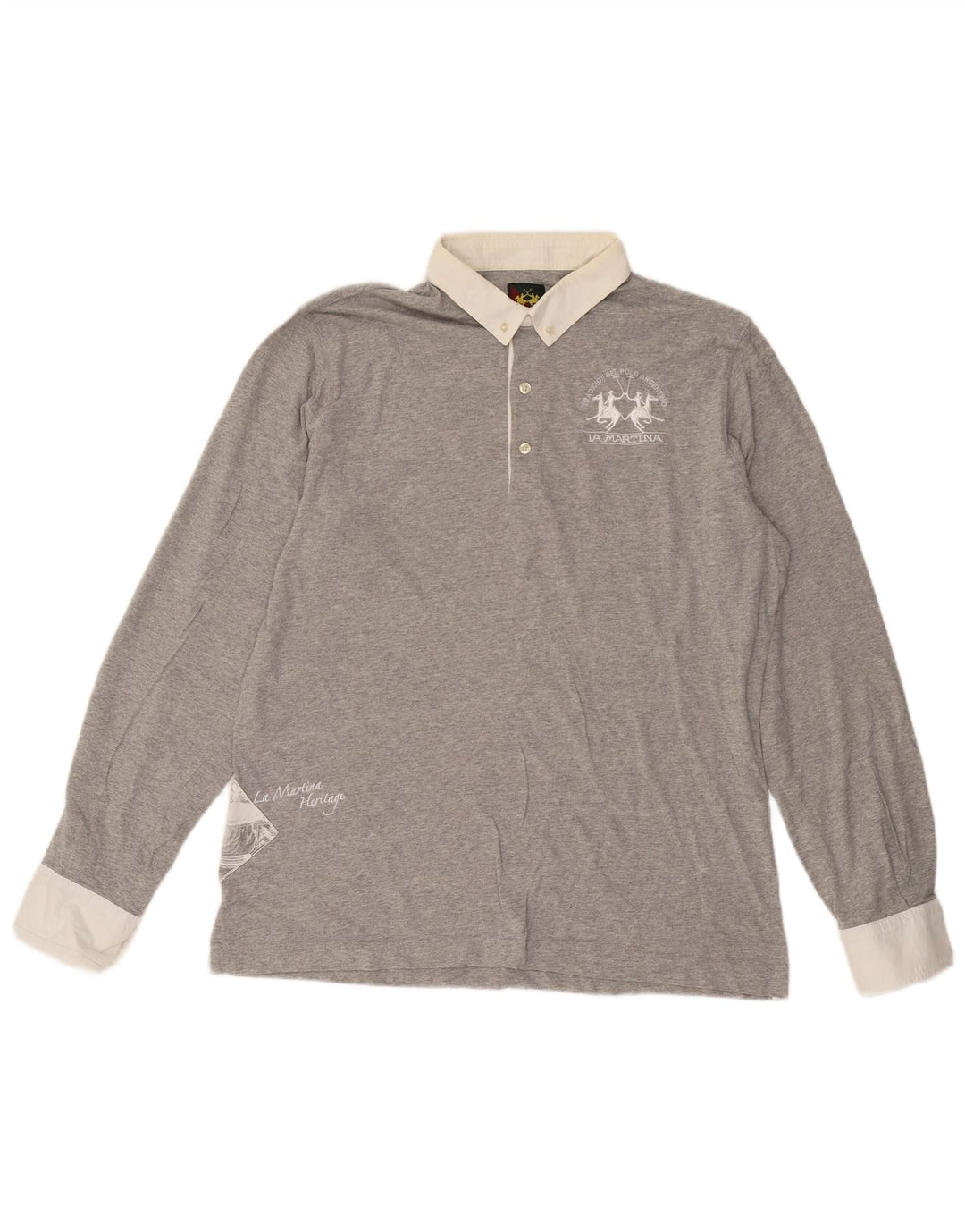 Camisa polo masculina de manga comprida La Martina XL cinza algodão