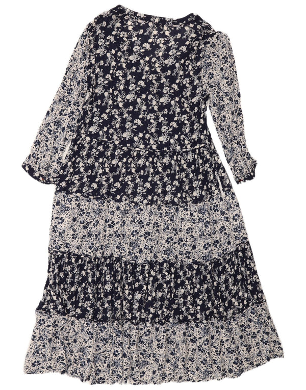 Vestido feminino maxi em camadas White Stuff UK 14 grande azul marinho floral viscose