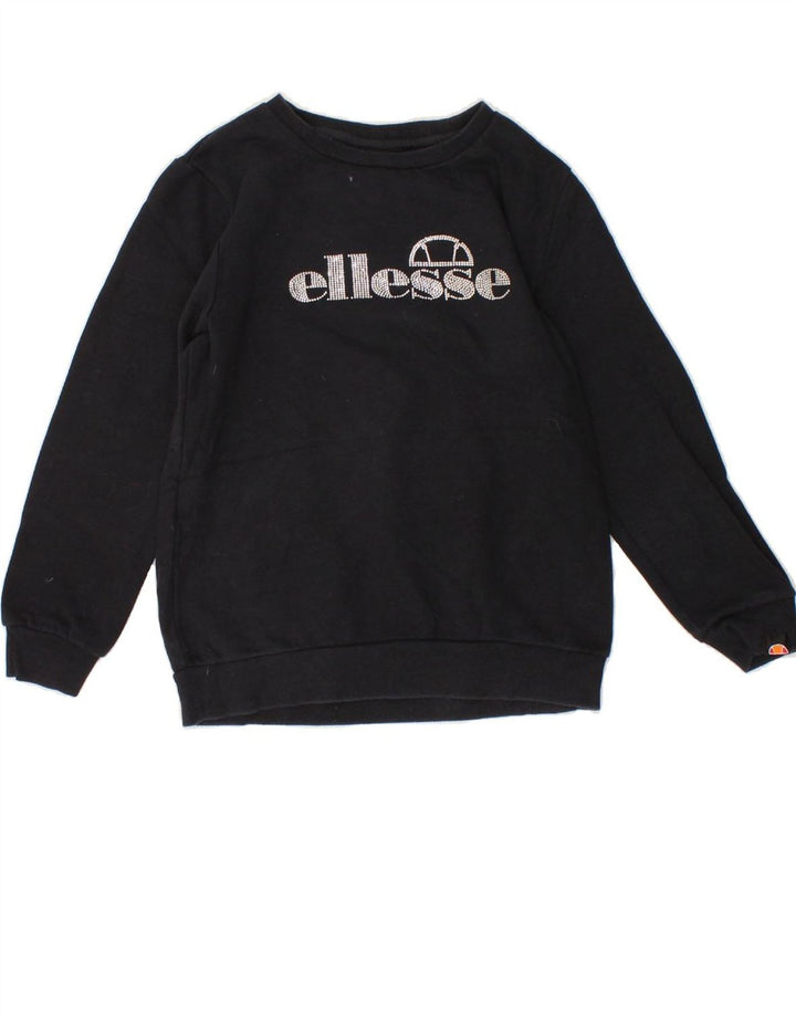 ELLESSE Girls Graphic Sweatshirt Jumper 10-11 Years Black Cotton Vintage Ellesse and Second-Hand Ellesse from Messina Hembry 