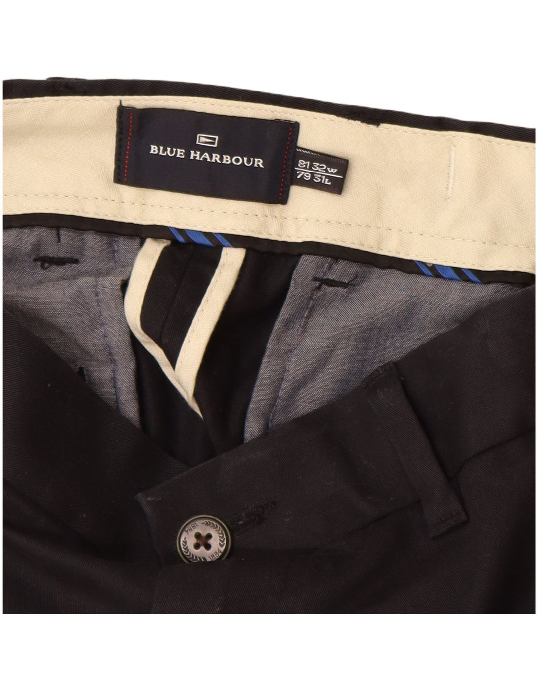 Calças masculinas Marks & Spencer Blue Harbour Chino W32 L31 Azul marinho