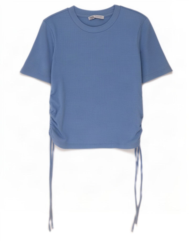 Blusa feminina Zara Top UK 12 poliéster azul médio