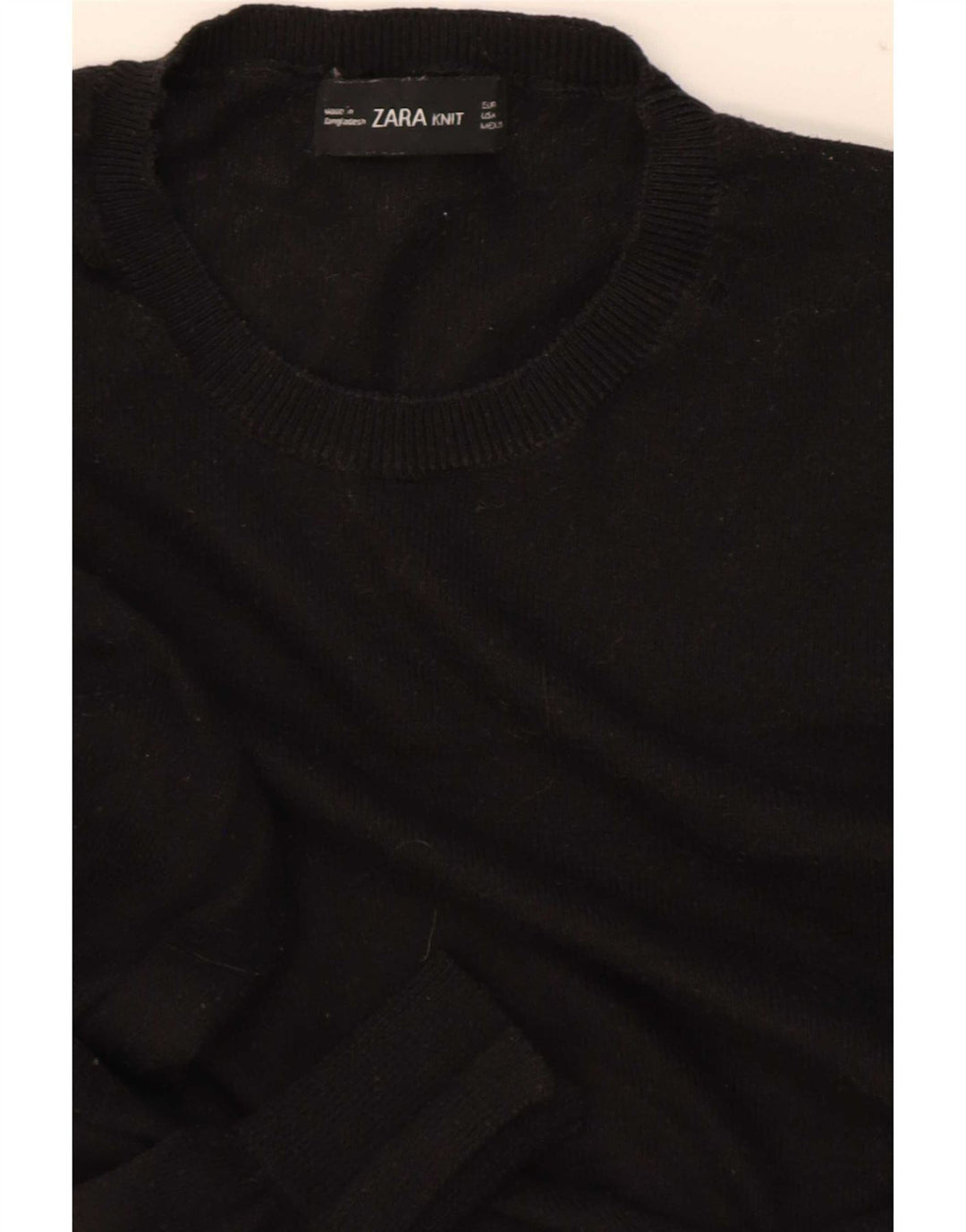 Zara Suéter feminino cropped com gola redonda Reino Unido 12 médio preto