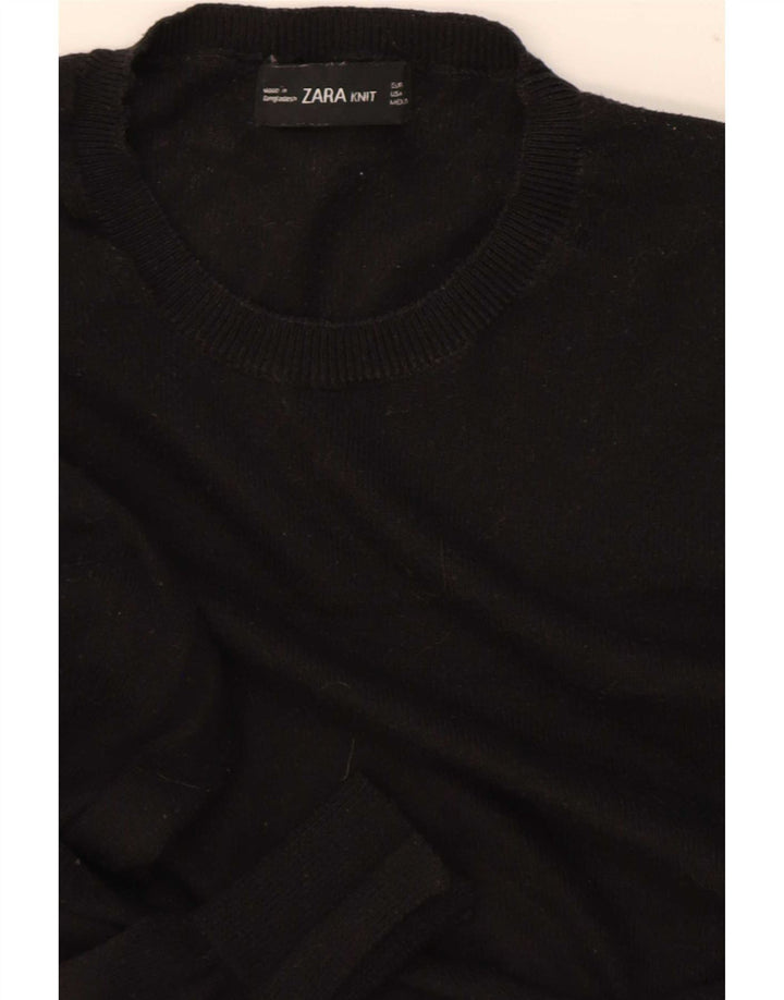 Zara Suéter feminino cropped com gola redonda Reino Unido 12 médio preto