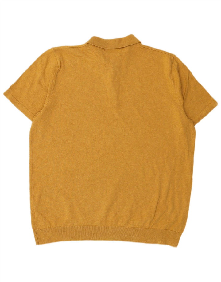 Suéter masculino Marks & Spencer de manga curta com gola polo grande amarelo