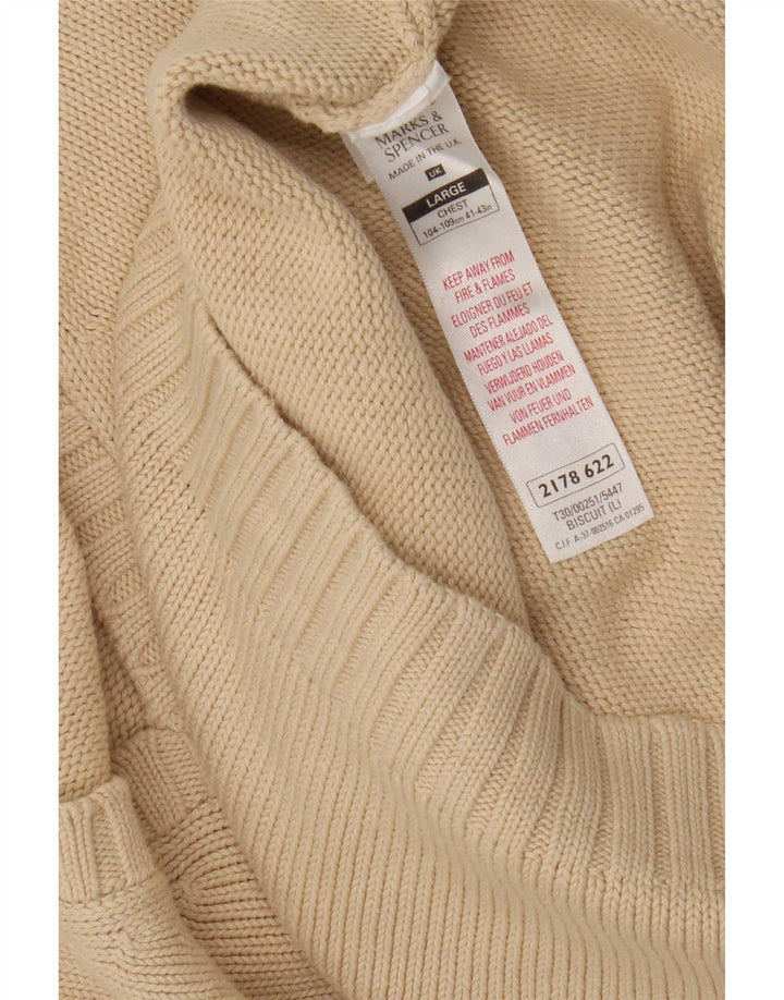 Suéter masculino Marks & Spencer com decote em V, grande algodão bege