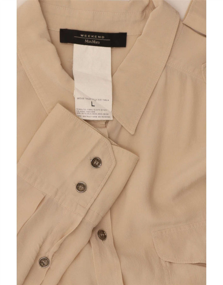 Max Mara Camisa militar feminina de manga comprida grande seda bege