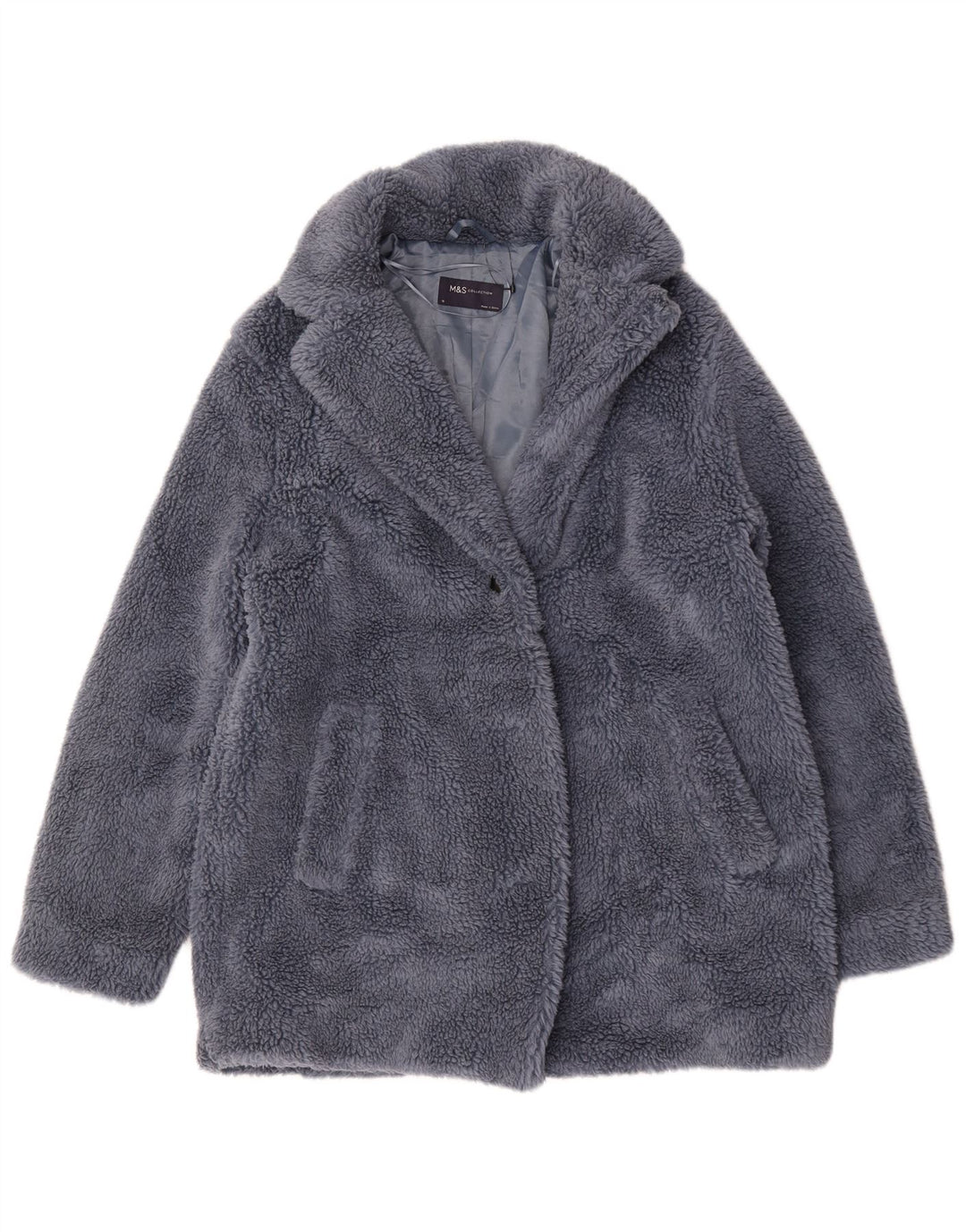 Sobretudo feminino oversized de pele sintética Marks & Spencer Reino Unido 12 cinza médio