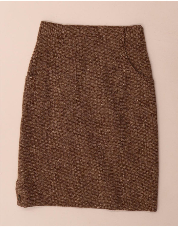 Conjunto de saia feminina vintage de 2 peças médio W24 marrom manchado