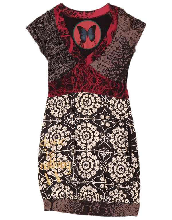 Vestido feminino Desigual com bainha gráfica UK 12 médio floral multicolorido