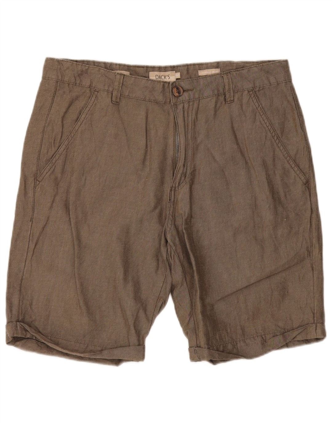 Dack's Mens Chino Shorts IT 50 Grande W34 Verde Riscas de Linho